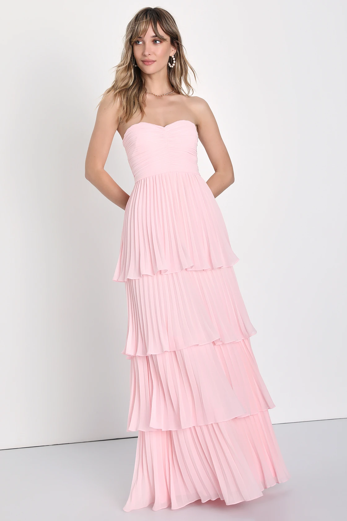 Velmara - Strapeless Layered Ruffle Maxi Dress