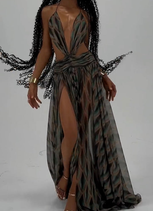 Sexy Sling Deep V Hollow Mesh Dress