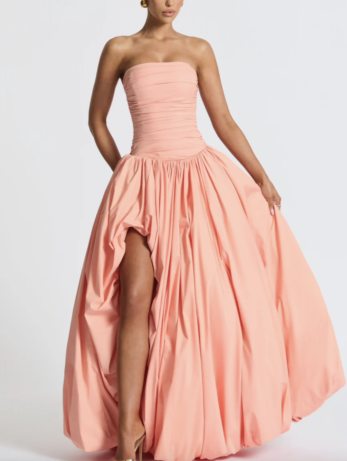 Sexy Tube Top Cinched Waist Slimming Fold Split Dress