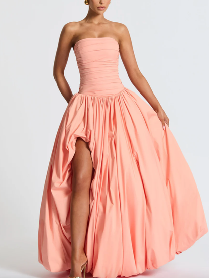 Sexy Tube Top Cinched Waist Slimming Fold Split Dress