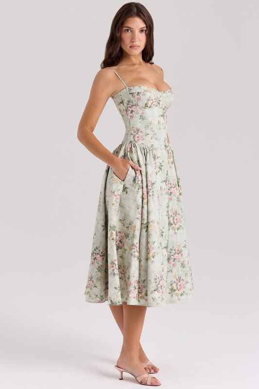 Sexy Spaghetti-Strap Floral Print Chest-Wrapped Dress