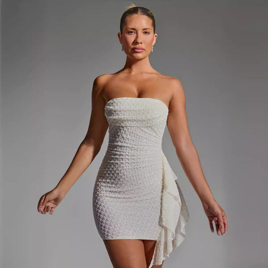 women's new stitching lace-up sexy wrap chest skirt hip dress