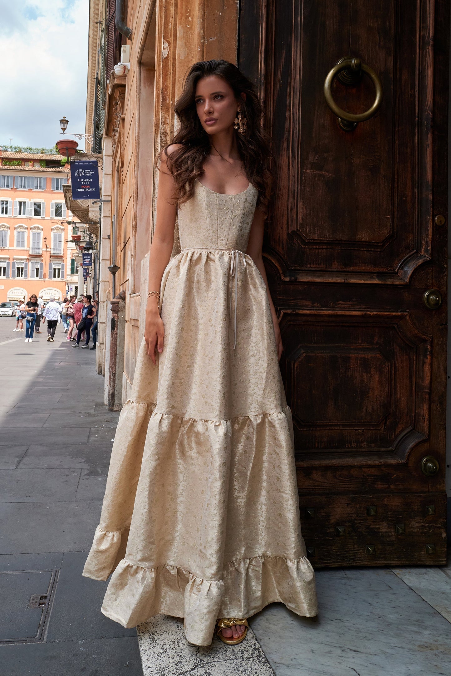 The Avery Dress in Taupe Duchess