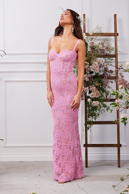 The Ruby Dress in Begonia Pink Lace
