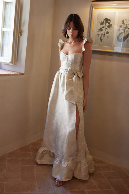 The Veronica Dress in Taupe Windsor Brocade