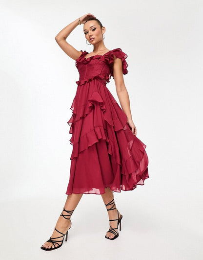 FREYNA | RUFFLE MIDI DRESS