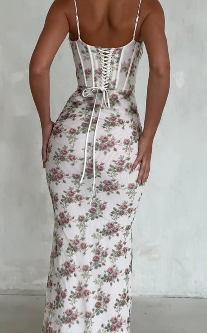 Sexy Slim Sleeveless Split Lace Tube Top Small Floral Dress